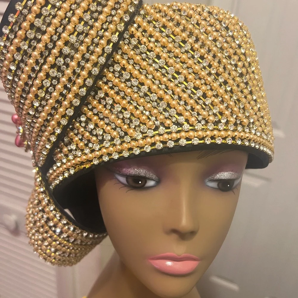 ❤️#19 DONNA VINCI DIAMOND & PEARLS BEAUTIFUL CHURCH LADY HAT - Picture 2 of 9